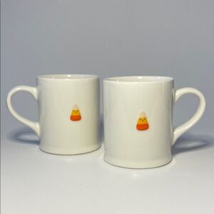 INDIGO Set of Cute Whimsical Candy Corn White Mugs | Cottage Kitchen Cozy